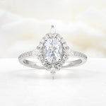 Oval Cut Lab Diamond Starburst Halo Engagement Ring with Pavé Band - Additional view