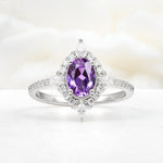 Oval Cut Amethyst Starburst Halo Engagement Ring with Pavé Band - Additional view