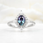 Oval Cut Alexandrite Starburst Halo Engagement Ring with Pavé Band - Additional view