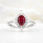 Oval Cut Ruby Starburst Halo Engagement Ring with Pavé Band - Additional view