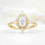 Oval Cut Moissanite Starburst Halo Engagement Ring with Pavé Band - Additional view