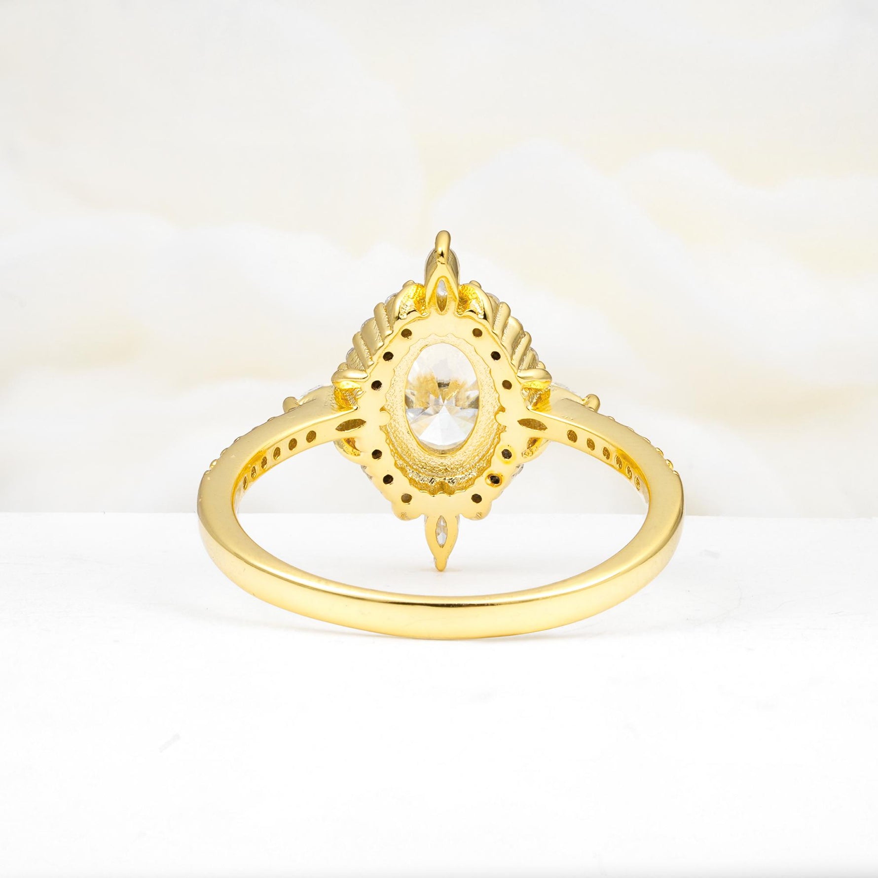 Oval Cut Moissanite Starburst Halo Engagement Ring with Pavé Band - Additional view