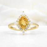 Oval Cut Citrine Starburst Halo Engagement Ring with Pavé Band - Additional view