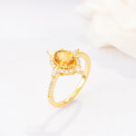 Oval Cut Citrine Starburst Halo Engagement Ring with Pavé Band - Additional view