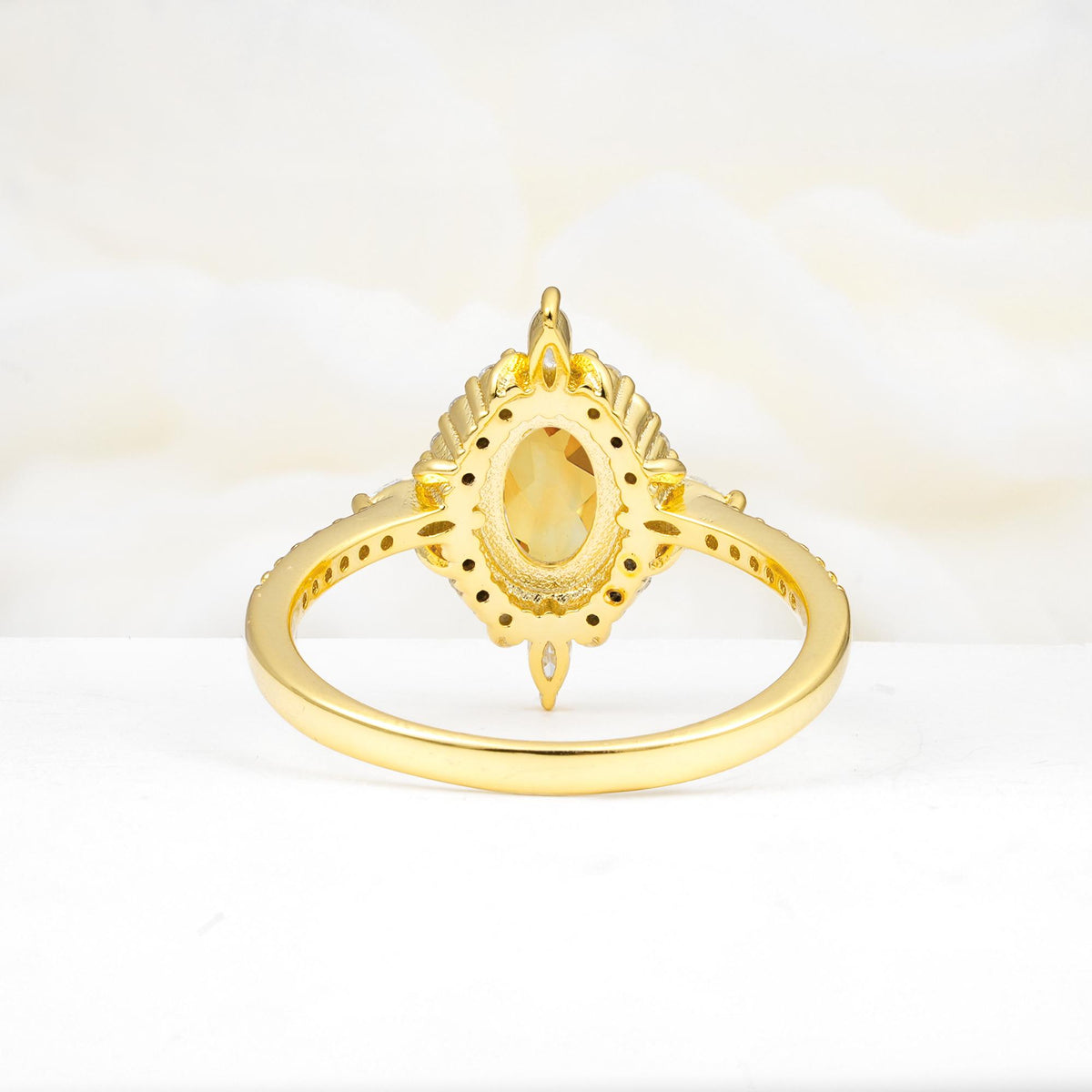 Oval Cut Citrine Starburst Halo Engagement Ring with Pavé Band - Additional view