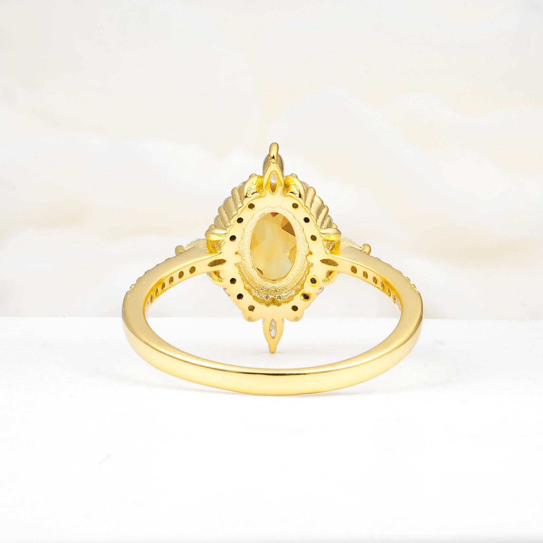 Oval Cut Citrine Starburst Halo Engagement Ring with Pavé Band - Additional view