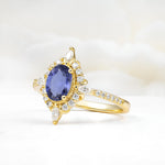Oval Cut Tanzanite Starburst Halo Engagement Ring with Pavé Band - Additional view
