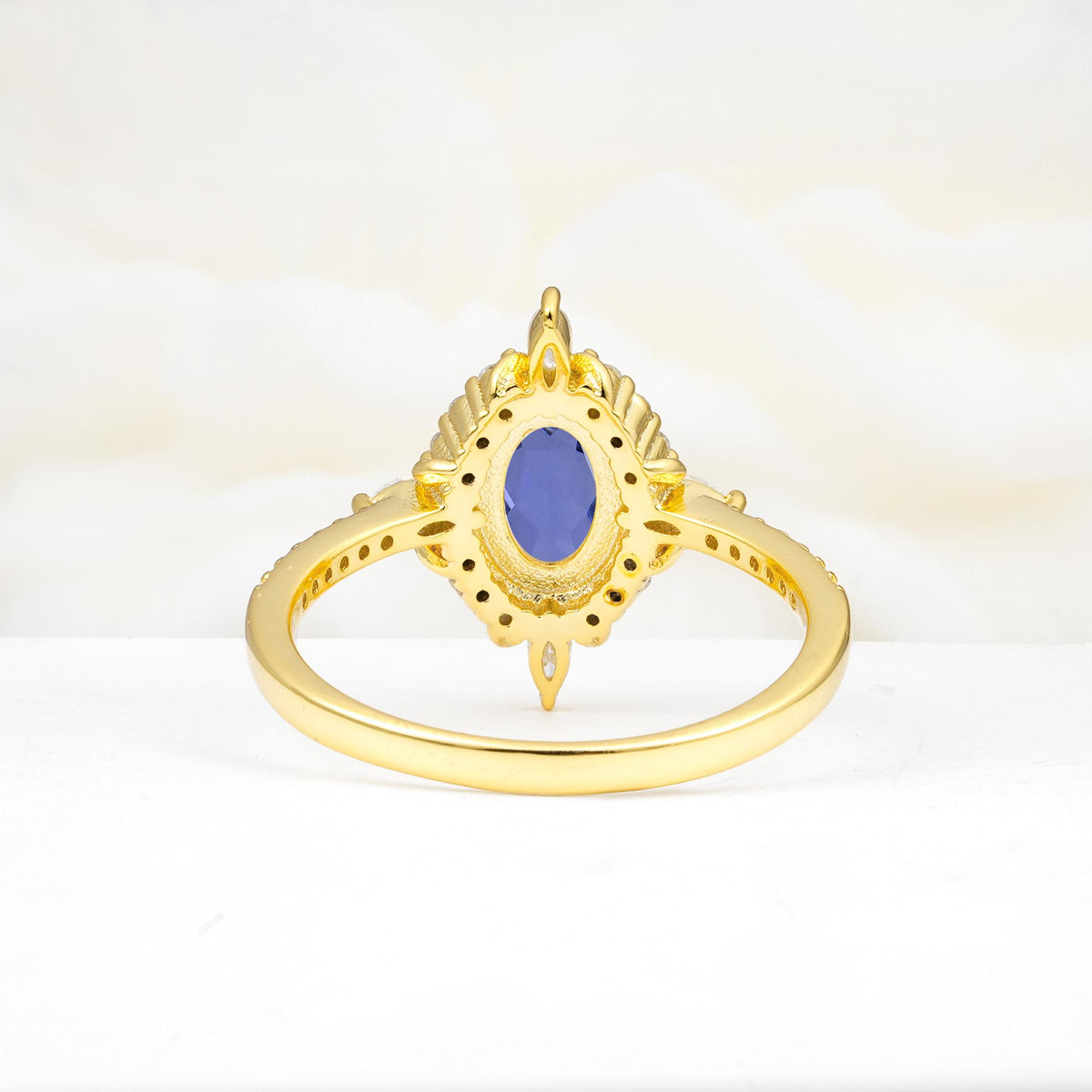 Oval Cut Tanzanite Starburst Halo Engagement Ring with Pavé Band - Additional view