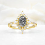 Oval Cut Black Rutilated Quartz Starburst Halo Engagement Ring with Pavé Band - Additional view
