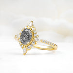 Oval Cut Black Rutilated Quartz Starburst Halo Engagement Ring with Pavé Band - Additional view