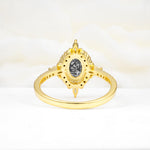 Oval Cut Black Rutilated Quartz Starburst Halo Engagement Ring with Pavé Band - Additional view