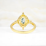 Oval Cut Moss Agate Starburst Halo Engagement Ring with Pavé Band - Additional view