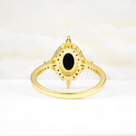 Oval Cut Black Onyx Starburst Halo Engagement Ring with Pavé Band - Additional view
