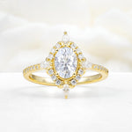 Oval Cut Lab Diamond Starburst Halo Engagement Ring with Pavé Band - Additional view