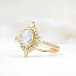 Oval Cut Lab Diamond Starburst Halo Engagement Ring with Pavé Band - Additional view