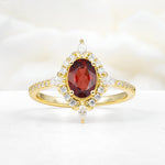 Oval Cut Garnet Starburst Halo Engagement Ring with Pavé Band - Additional view