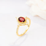Oval Cut Garnet Starburst Halo Engagement Ring with Pavé Band - Additional view