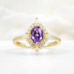 Oval Cut Amethyst Starburst Halo Engagement Ring with Pavé Band - Additional view
