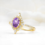 Oval Cut Amethyst Starburst Halo Engagement Ring with Pavé Band - Additional view