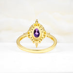 Oval Cut Amethyst Starburst Halo Engagement Ring with Pavé Band - Additional view