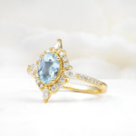 Oval Cut Aquamarine Starburst Halo Engagement Ring with Pavé Band - Additional view