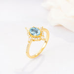 Oval Cut Aquamarine Starburst Halo Engagement Ring with Pavé Band - Additional view