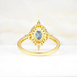 Oval Cut Aquamarine Starburst Halo Engagement Ring with Pavé Band - Additional view