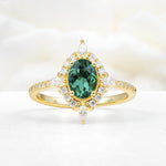 Oval Cut Emerald Starburst Halo Engagement Ring with Pavé Band - Additional view