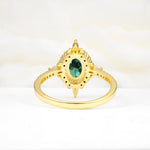 Oval Cut Emerald Starburst Halo Engagement Ring with Pavé Band - Additional view