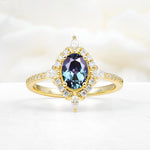 Oval Cut Alexandrite Starburst Halo Engagement Ring with Pavé Band - Additional view