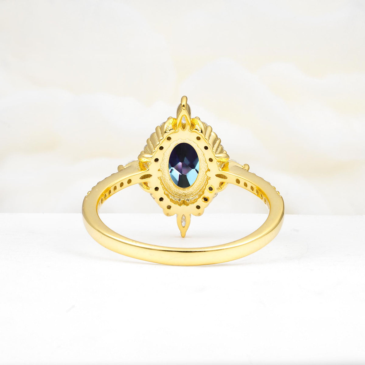 Oval Cut Alexandrite Starburst Halo Engagement Ring with Pavé Band - Additional view