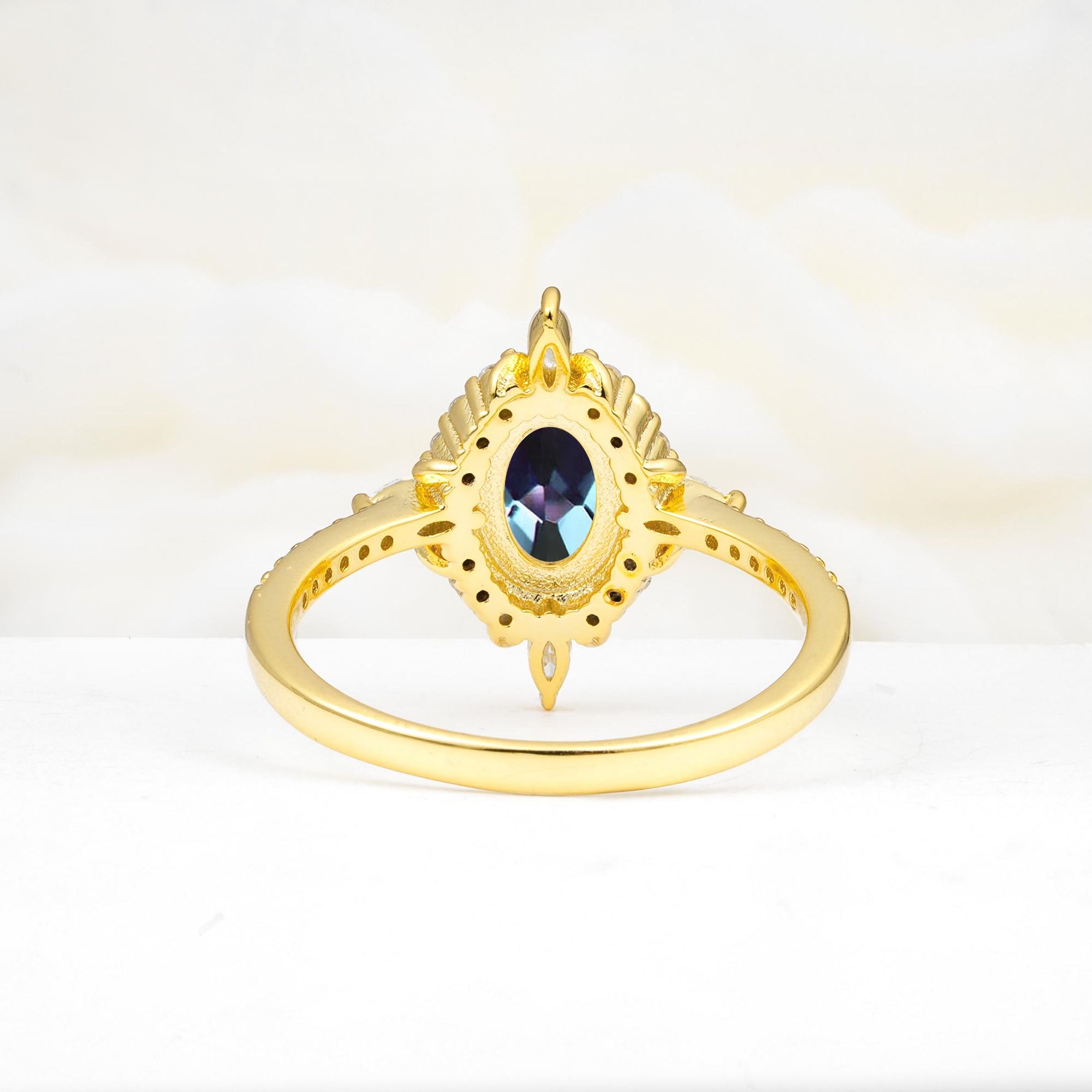 Oval Cut Alexandrite Starburst Halo Engagement Ring with Pavé Band - Additional view