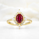 Oval Cut Ruby Starburst Halo Engagement Ring with Pavé Band - Additional view
