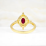 Oval Cut Ruby Starburst Halo Engagement Ring with Pavé Band - Additional view