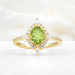 Oval Cut Peridot Starburst Halo Engagement Ring with Pavé Band - Additional view