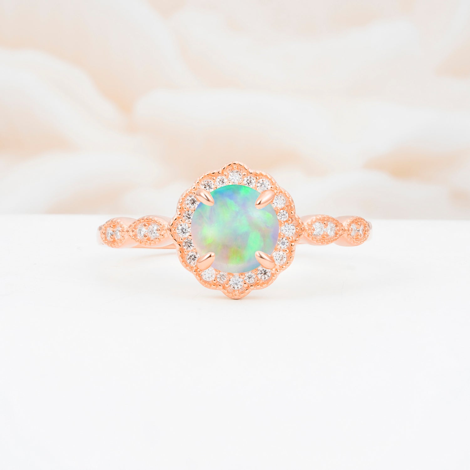 Vintage Halo Opal Engagement Ring for Her