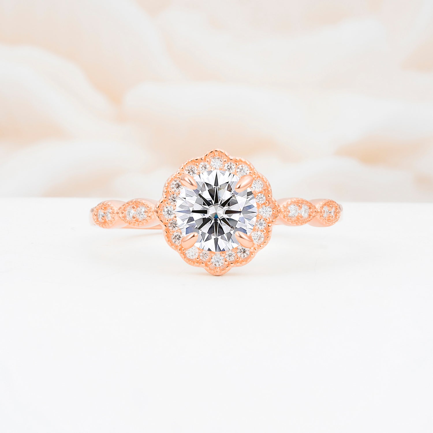 Vintage Halo Lab Diamond Engagement Ring for Her