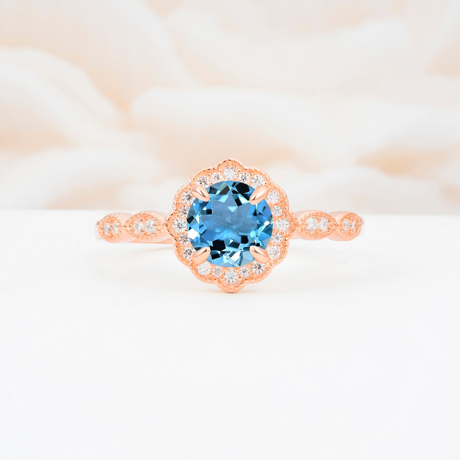 Vintage Halo Aquamarine Engagement Ring for Her