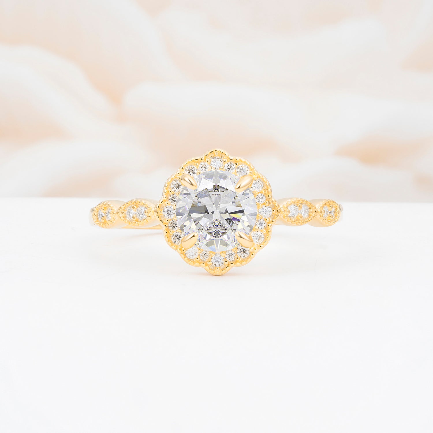 Vintage Halo Moissanite Engagement Ring for Her