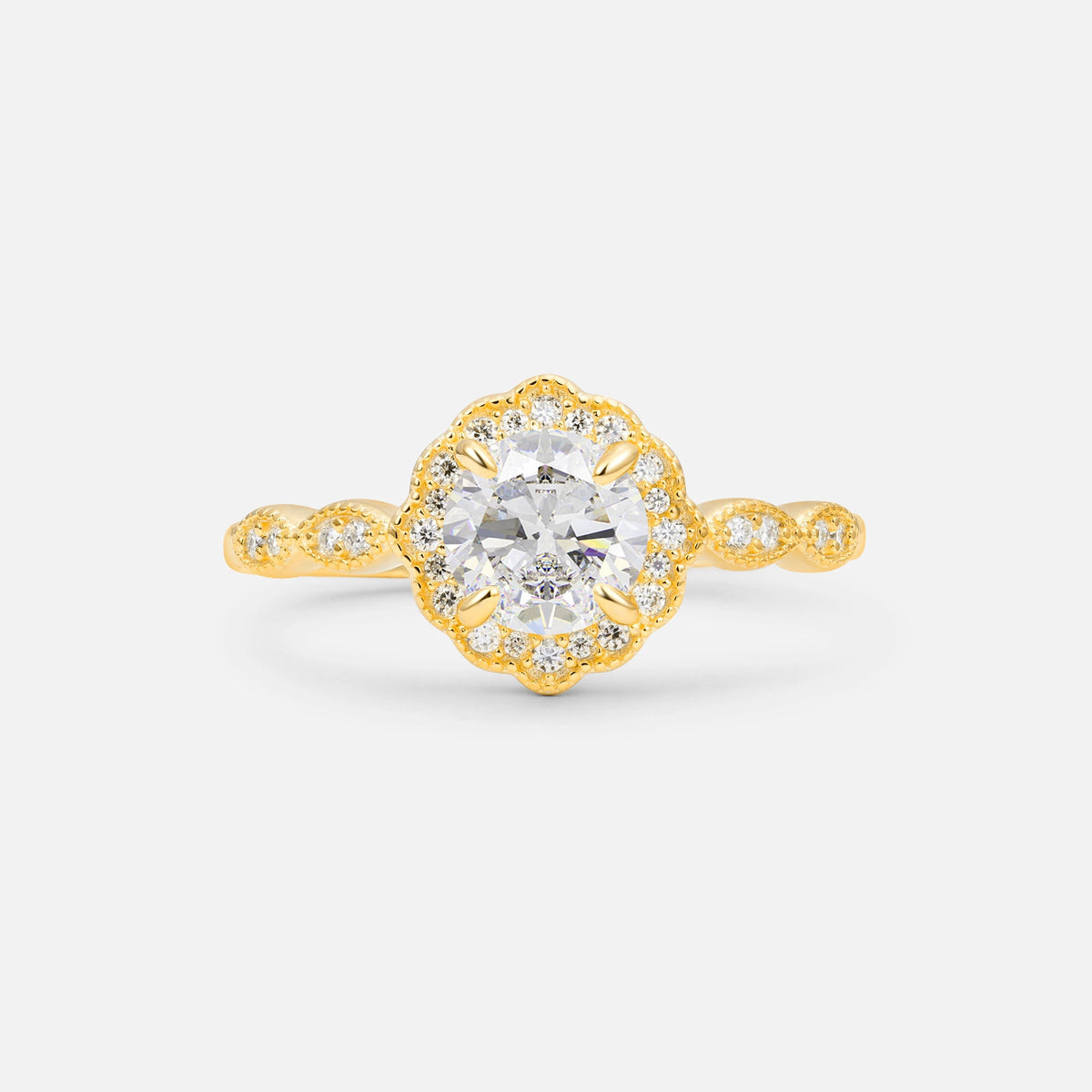 Vintage Halo Moissanite Engagement Ring for Her