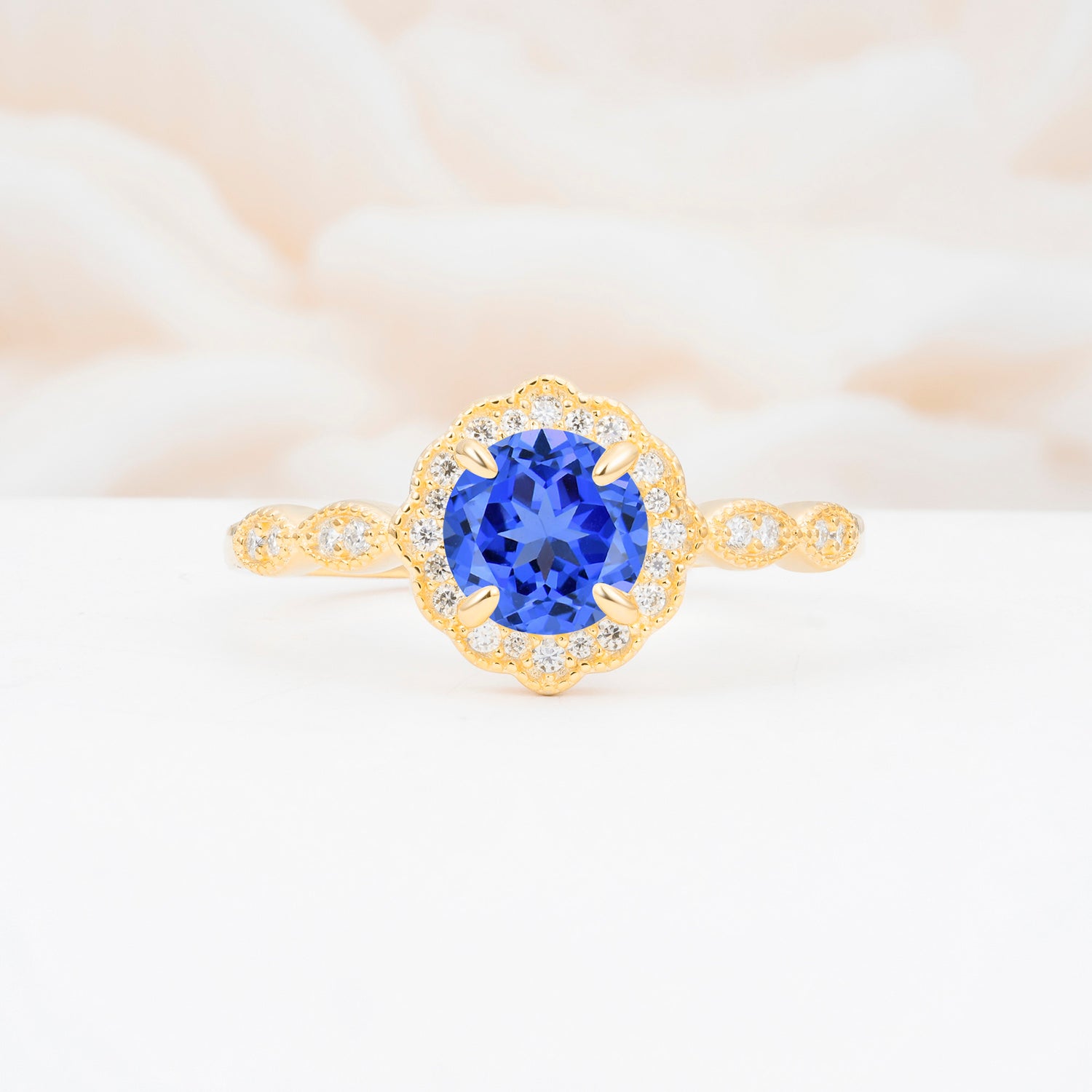 Vintage Halo Sapphire Engagement Ring for Her
