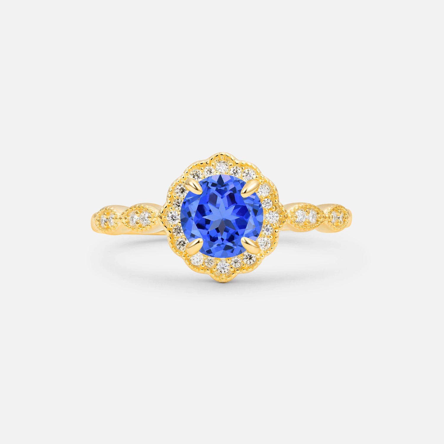 Vintage Halo Sapphire Engagement Ring for Her