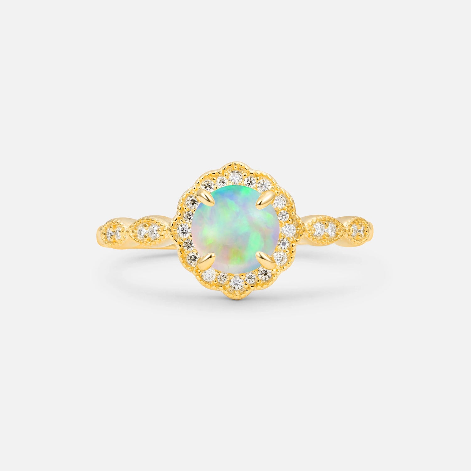 Vintage Halo Fire Opal Engagement Ring for Her