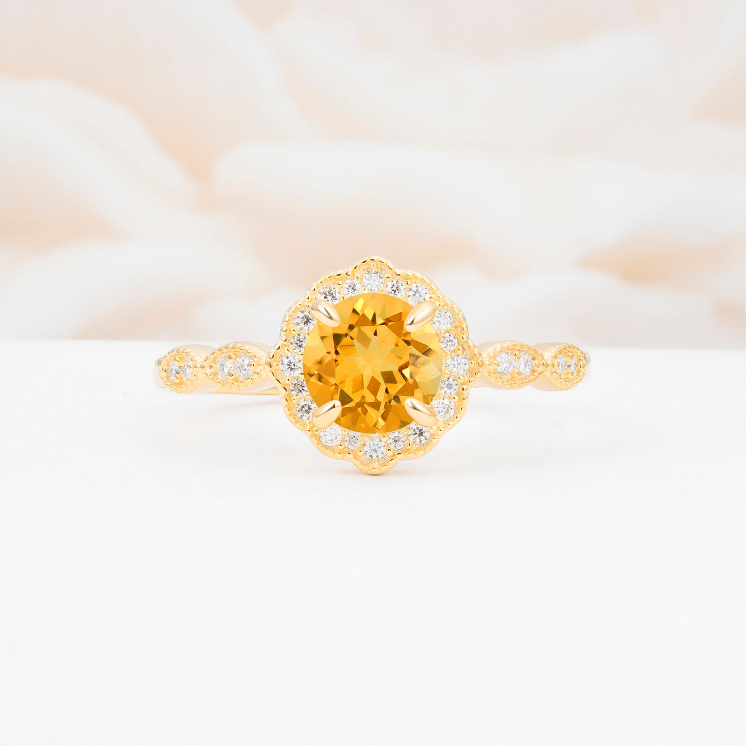 Vintage Halo Citrine Engagement Ring for Her