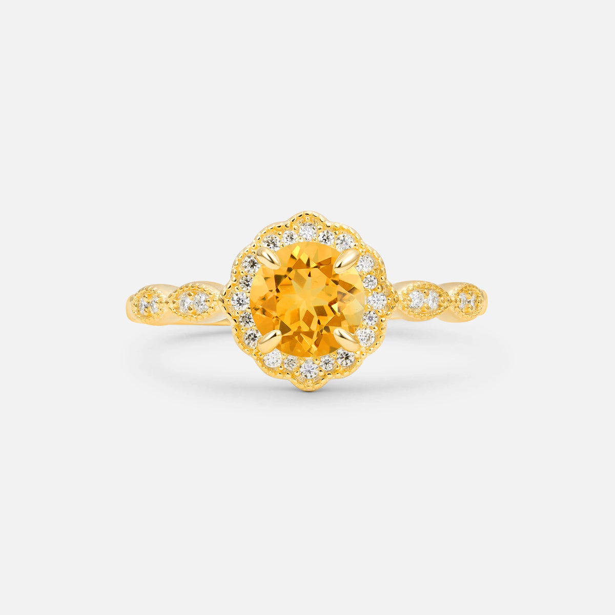 Vintage Halo Citrine Engagement Ring for Her