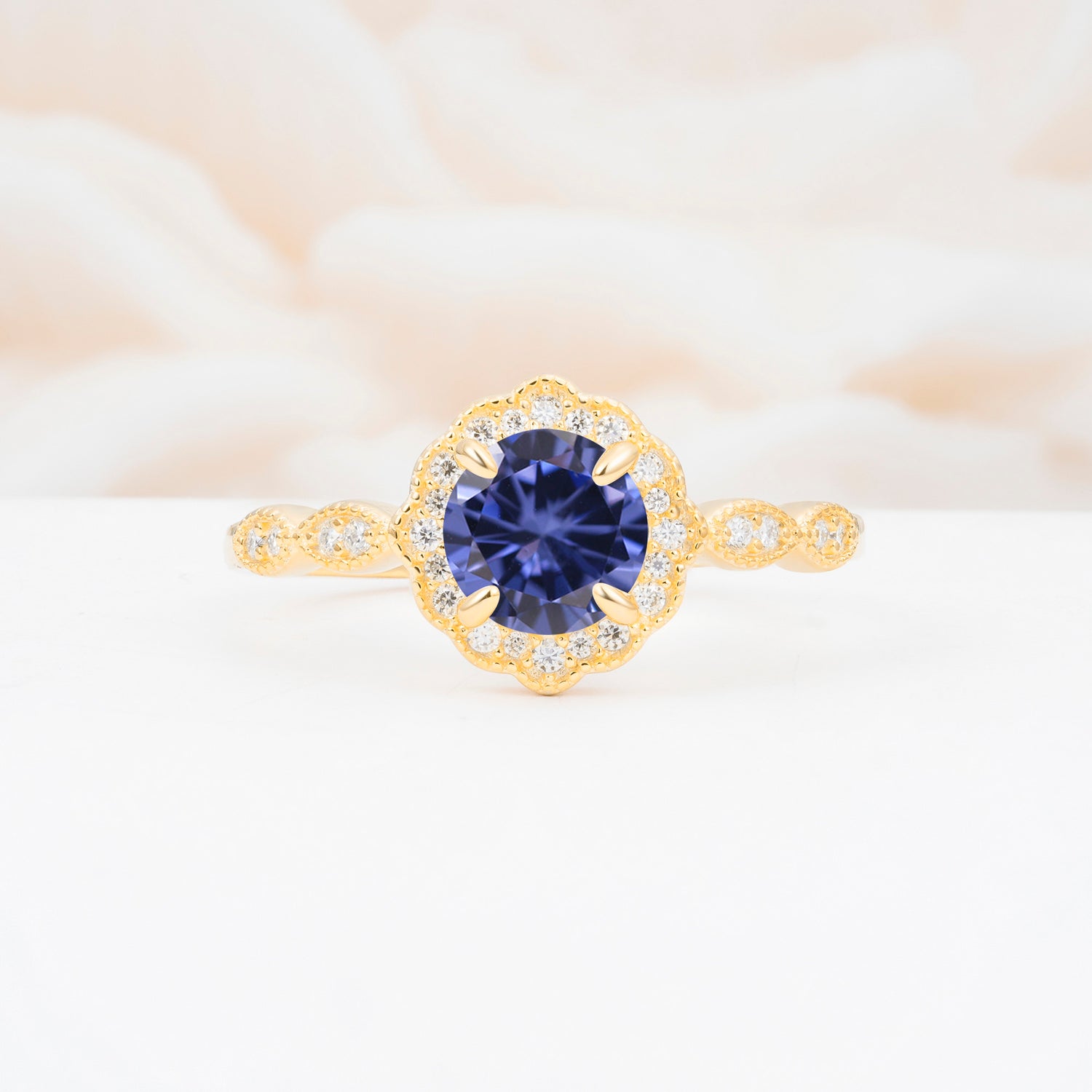 Vintage Halo Tanzanite Engagement Ring for Her