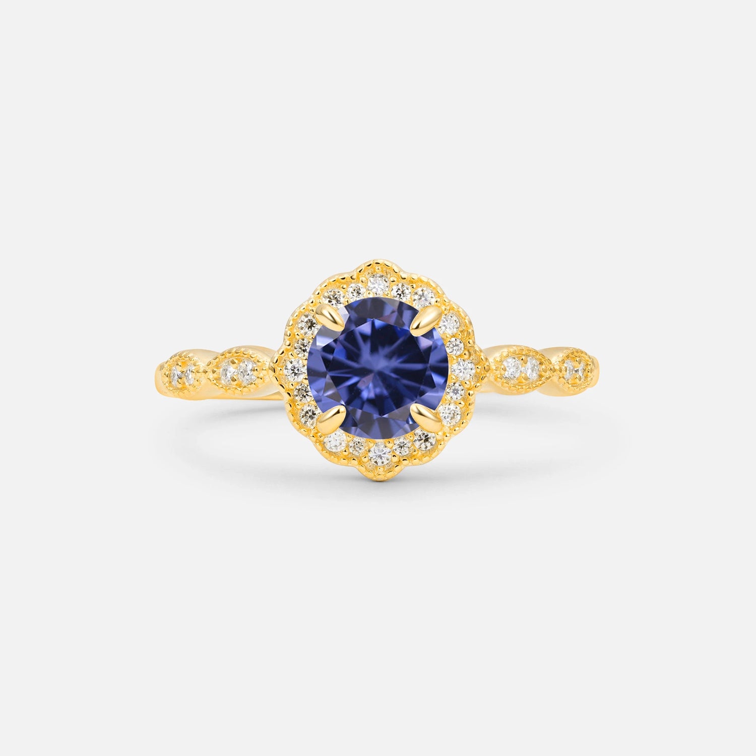 Vintage Halo Tanzanite Engagement Ring for Her