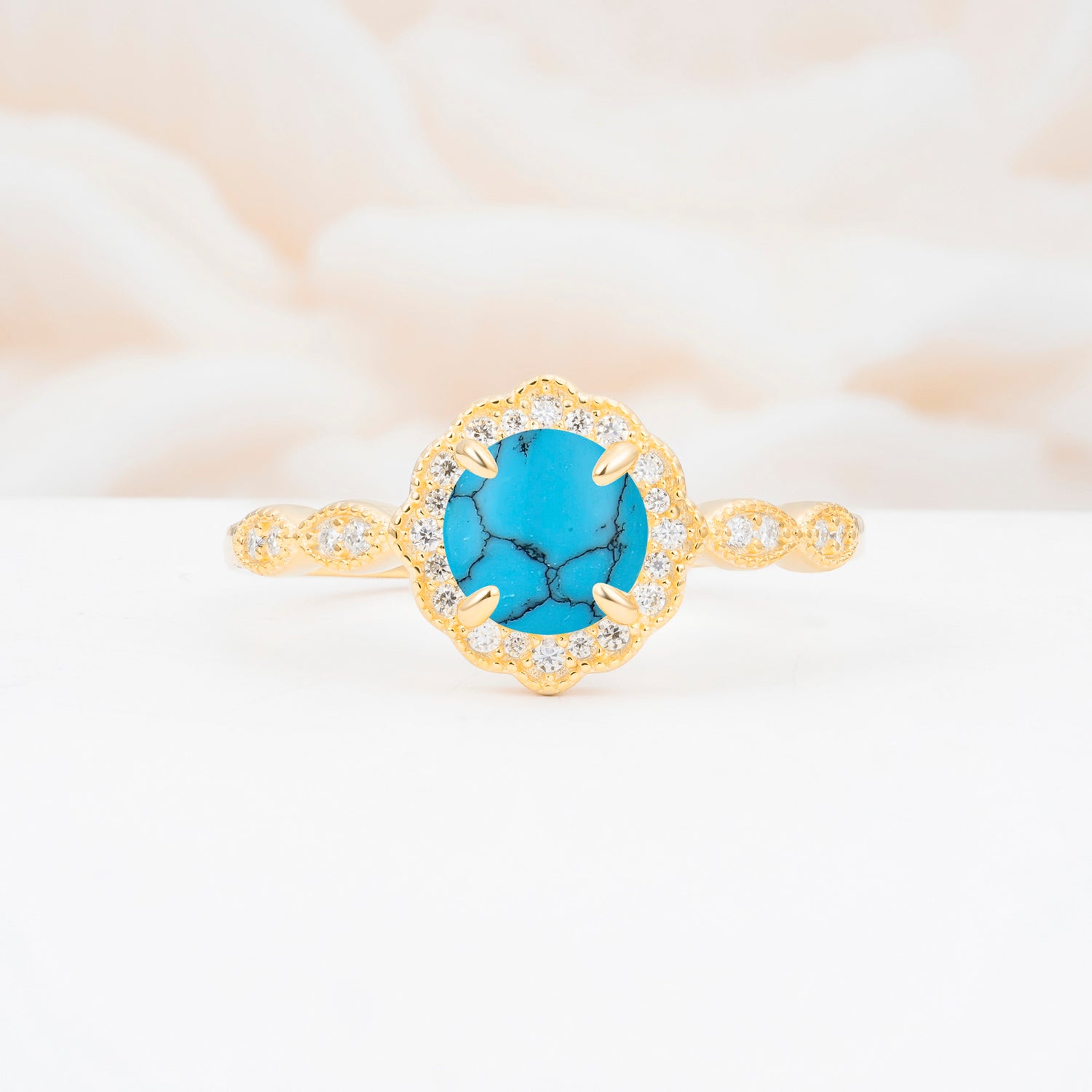 Vintage Halo Turquoise Engagement Ring for Her