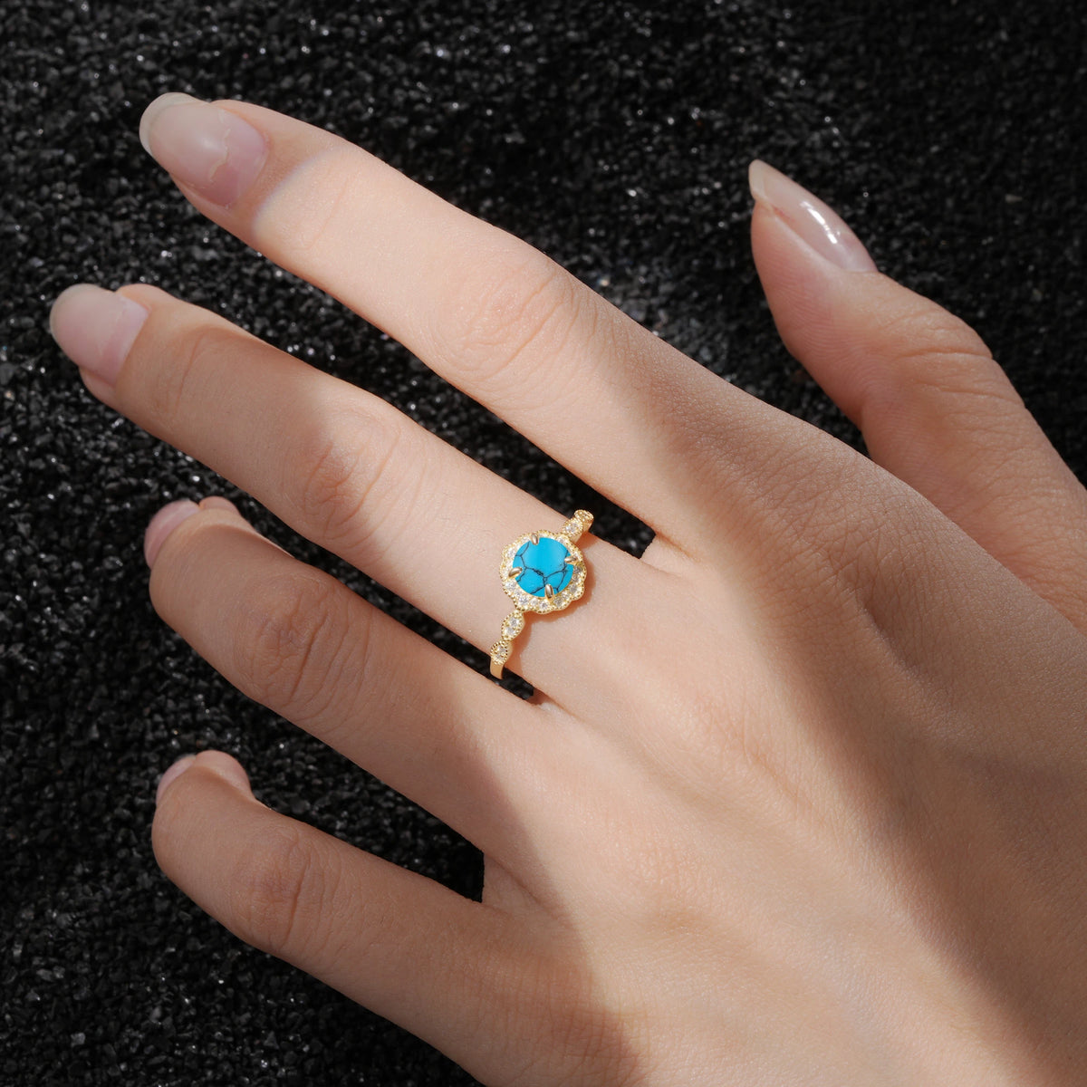 Vintage Halo Turquoise Engagement Ring for Her