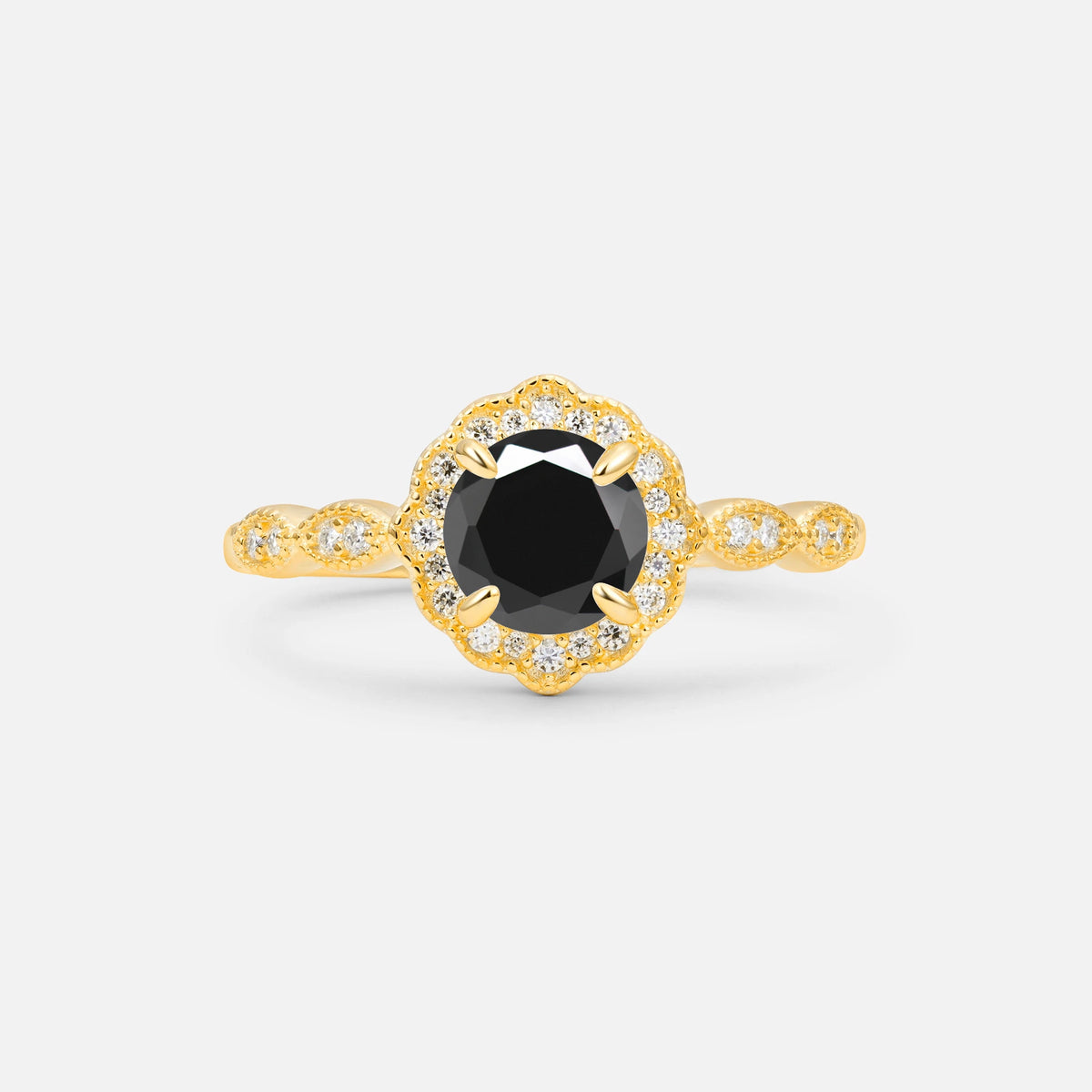 Vintage Halo Black Onyx Engagement Ring for Her